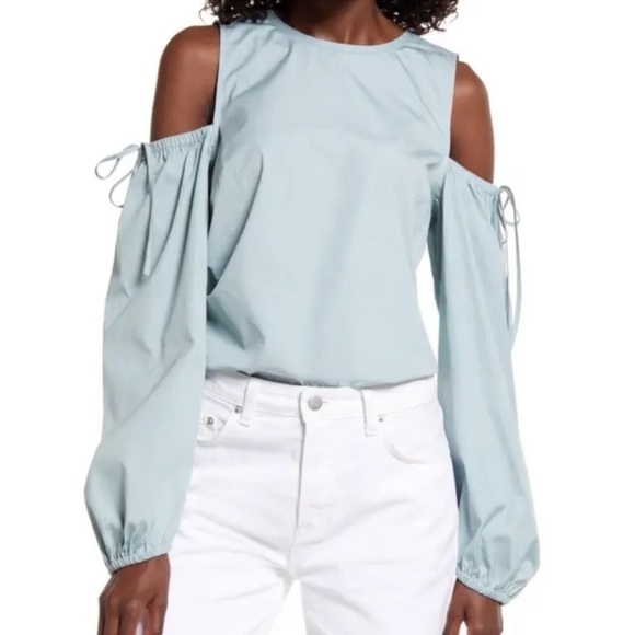Open Edit NWT Cold Shoulder Sea Foam
Green 100% Poplin Cotton Blouse Top Shirt M - Picture 1 of 4